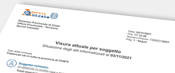 Esempio Documento Catasto su Nominativo con Pregiudizievoli